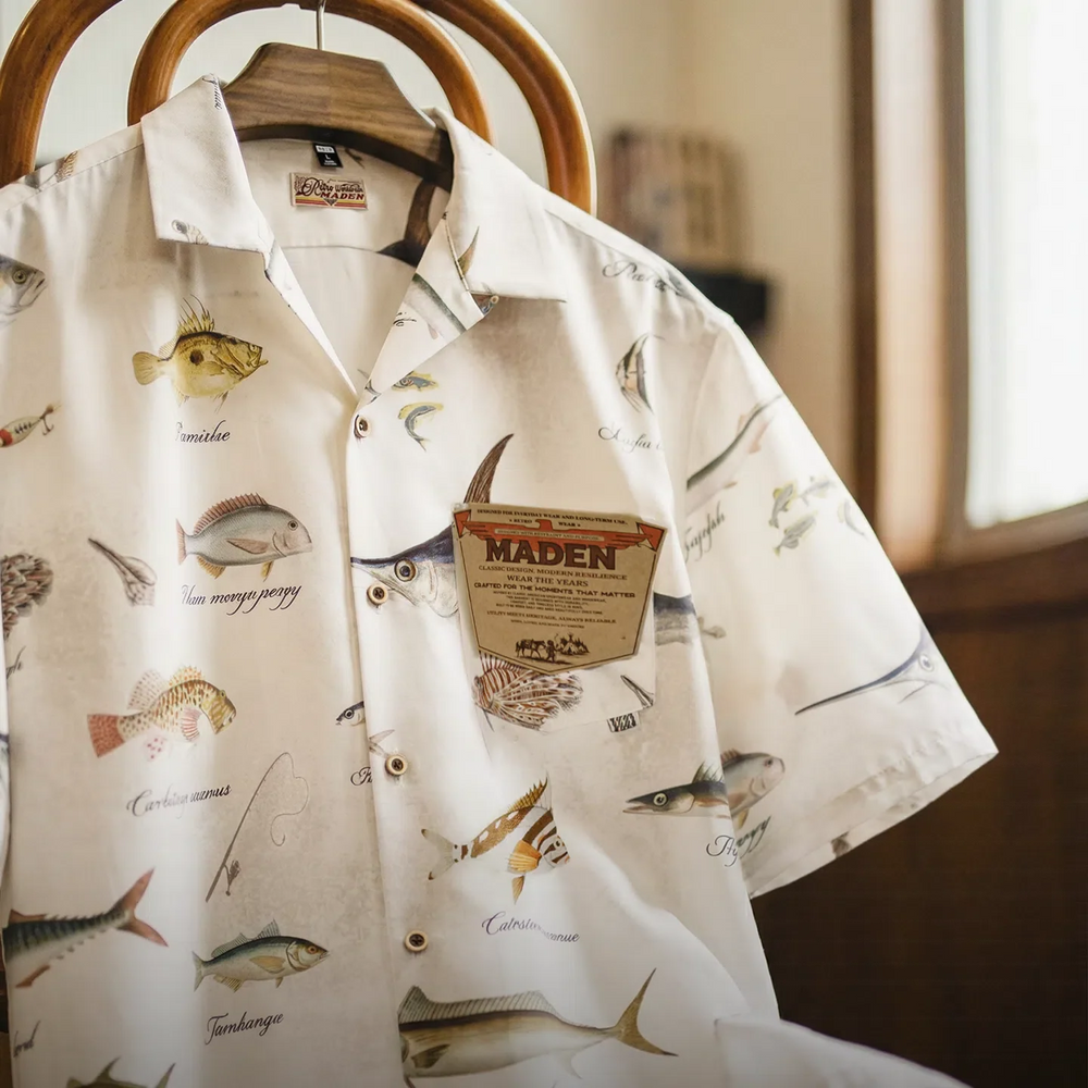 MADEN Men's Hawaiian Print Cuban Collar Short-Sleeve Camp Shirt