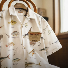 MADEN Men's Hawaiian Print Cuban Collar Short-Sleeve Camp Shirt