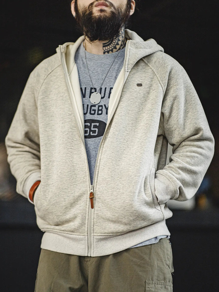 Sweat-shirt à capuche gris pour homme MADEN – Veste polaire épaisse zippée 