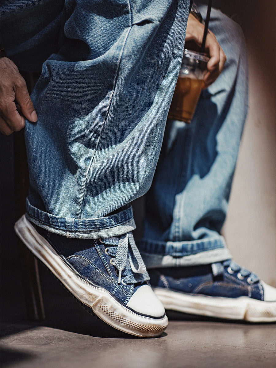 MADEN Men's Vintage Indigo-Dyed Denim Canvas Sneakers