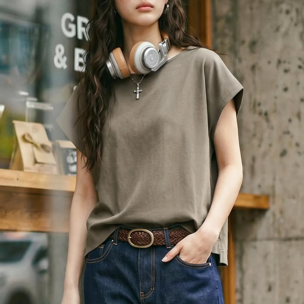 MADEN Women's Crew Neck Short-Sleeve Batwing T-Shirt