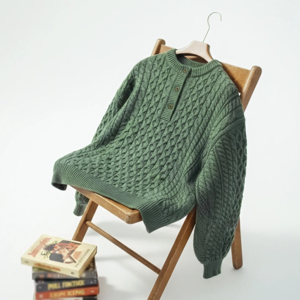 MADEN Zopfmuster Strickpullover aus Wollmischung mit Rundhalsausschnitt