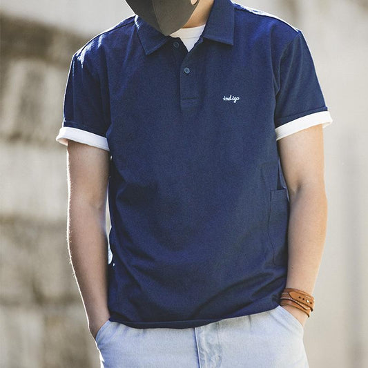 MADEN Vintage Indigo Poloshirt mit Revers und Tasche