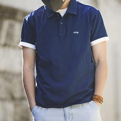 Camisas Polo de Solapa Vintage Índigo Maden para Hombre Casual 100% Algodón Camiseta con Bolsillo Azul Klein Manga Corta Camisetas de Verano