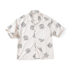 Camisas Retro de Lino para Hombre MADEN Camisas Holgadas de Manga Corta Estampadas 100% Algodón Ropa de Verano para Hombre
