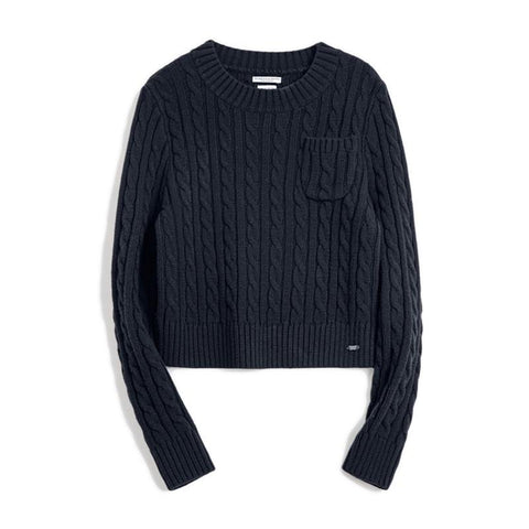 MADEN 女性用ナツメ赤色厚手短丈編み込みクリスマス用秋冬丸首下着プルオーバーセーター