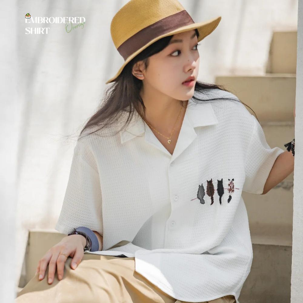 Maden Damen Kurzarm Shirt - Freizeit Vintage Stickerei