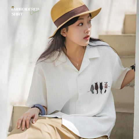 Camisa de manga corta para mujer Maden - Bordado vintage informal