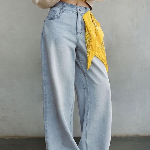 MADEN Vintage Washed Blue Wide Leg Jeans for Women Loose Do Old Straight Leg Pants 10 OZ Cotton Breathable Lightweight Trousers