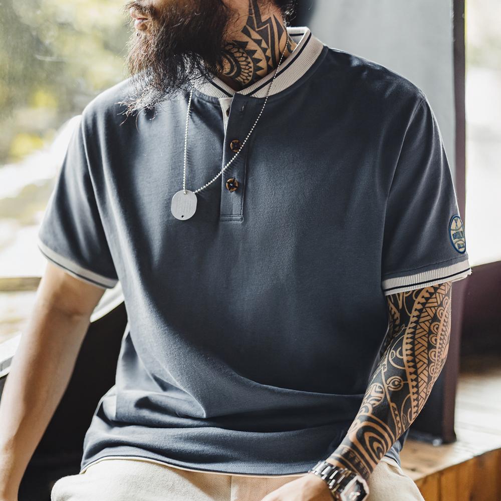 MADEN Baseball Henley T-Shirt - Cotton 100%