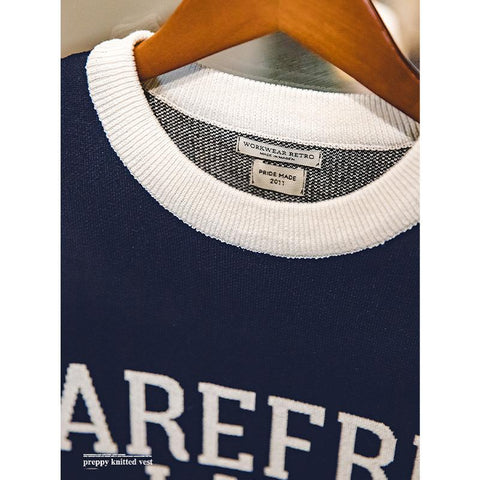 MADEN Preppy Strickweste für Herren im Ivy-Stil, lässige City-Boy-Strickweste mit Buchstabenmuster, ärmelloses Oberteil, Frühjahr 2023 