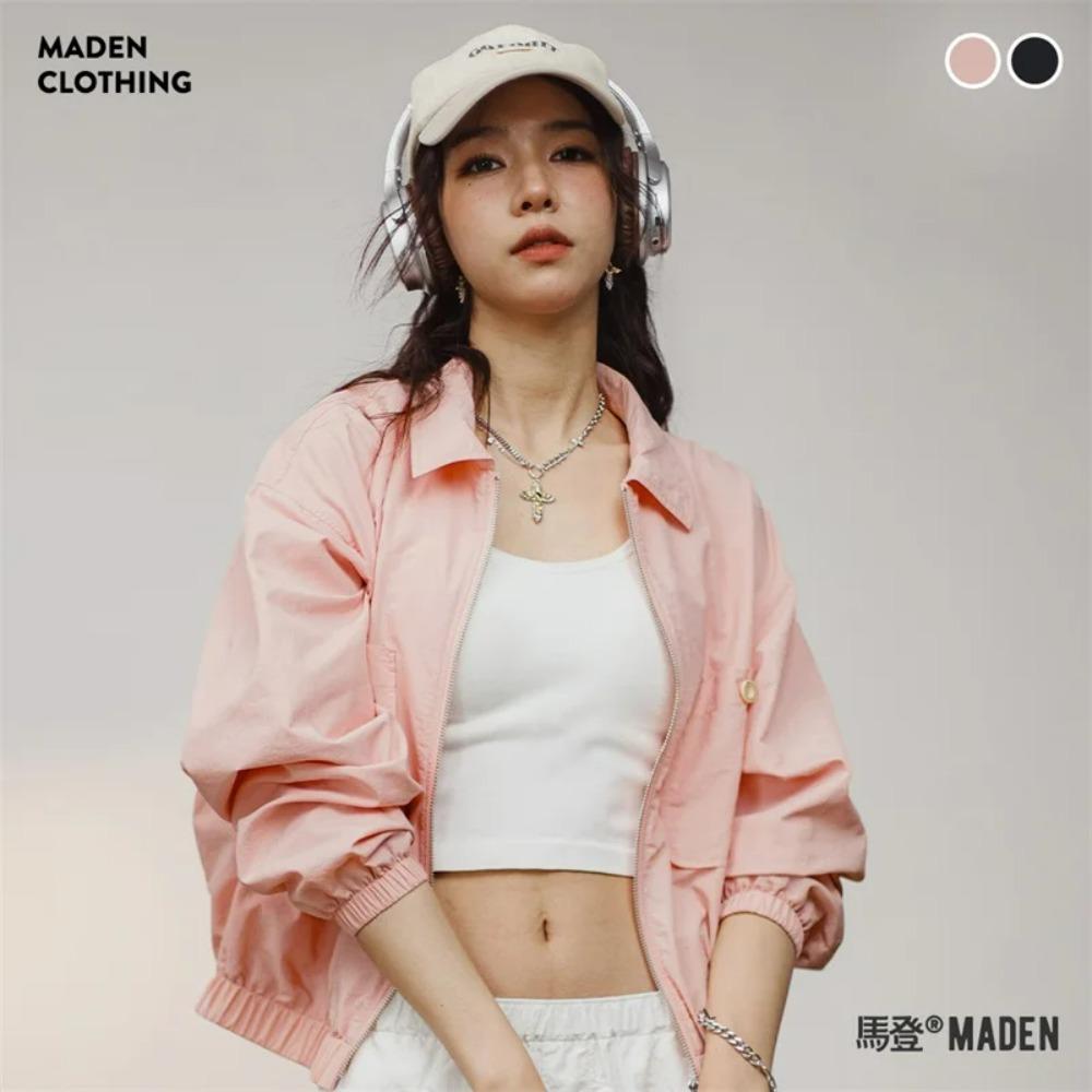 Maden Women's Baseball Collar Jacket - Casual Pink Coat