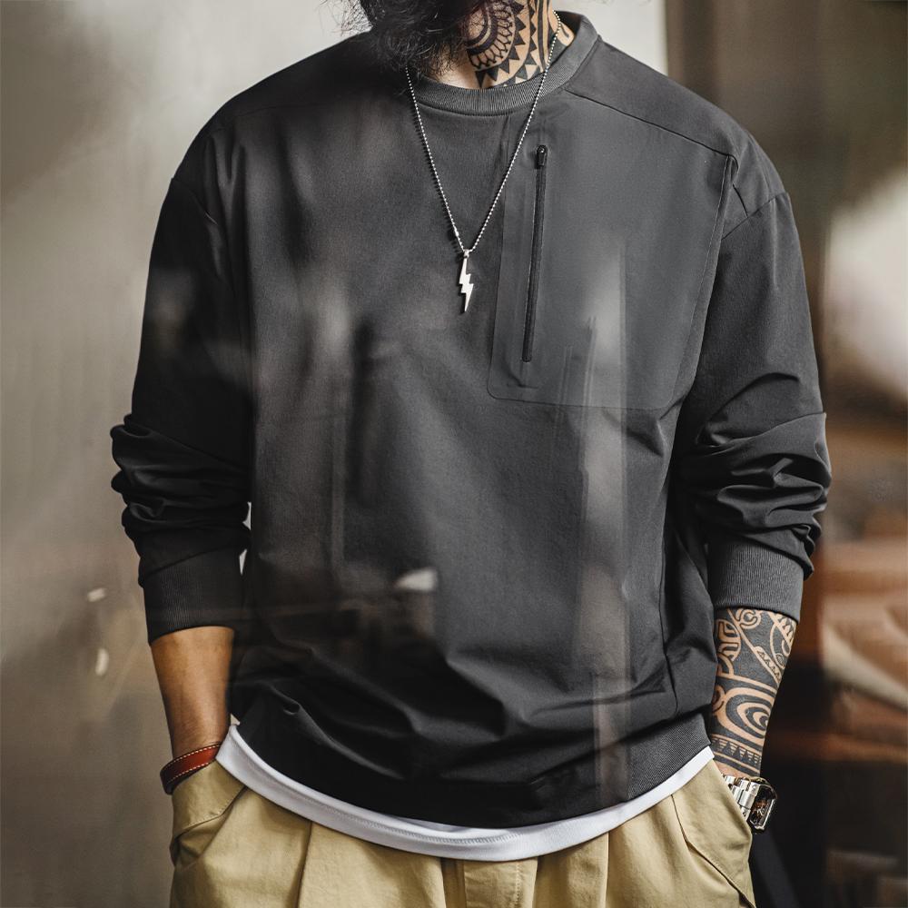 MADEN Outdoor Utility Sweatshirt Men | Long Sleeve Crewneck Retro Pullover with Dropped Shoulder Woven Technical Fabric #gorpcore