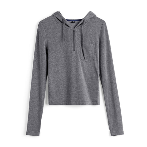 Sudadera con capucha MADEN gris de media cremallera y cuello en V