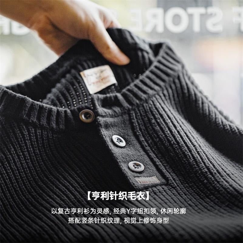 Henley de algodón pesado con rayas verticales para hombre MADEN