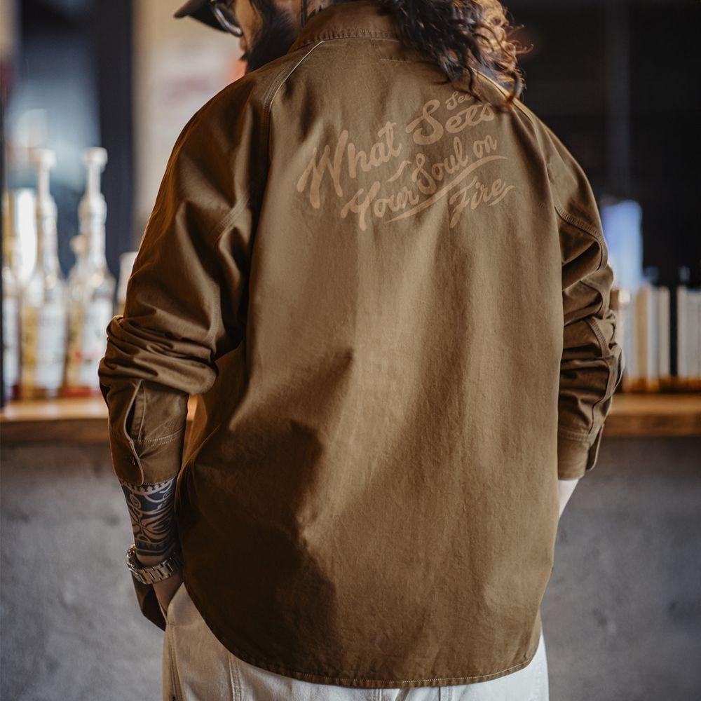 MADEN Cowboy Print Langarm Baumwoll Hemdjacke