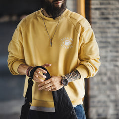 MADEN Fleecegefüttertes olivgrünes Sweatshirt mit Rundhalsausschnitt