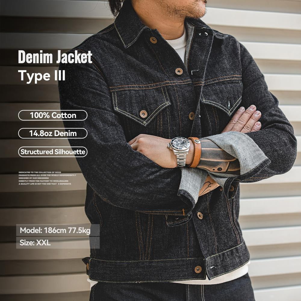 MADEN Herren 14,8oz Selvedge Raw Denim Jacke