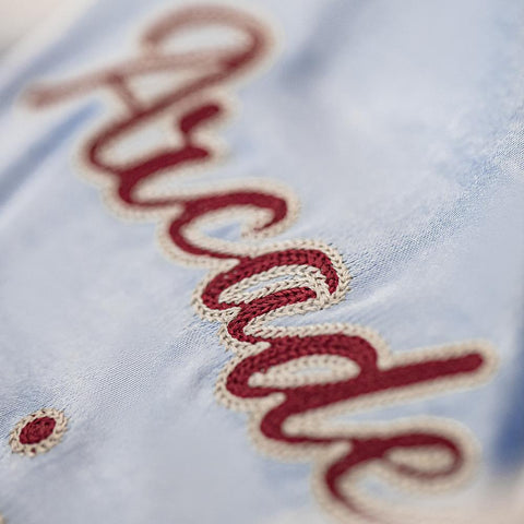 MADEN Men's Sukajan Baseball Jacket Retro Satin Embroidered Design Varsity Coat Y2K Outerwear Bomber Jackets Blue Yankees-Inspired