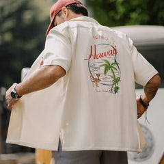 MADEN Retro Hawaiian Embroidery Cuban Collar Shirt