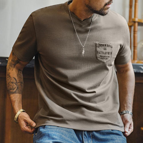 Camiseta de bolsillo 100% algodón MADEN Retro para hombre, cuello en V, canalé, manga corta, camiseta deportiva para entrenamiento, casual, versátil, ropa masculina, pago contra entrega