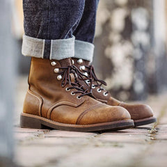MADEN Herren Retro Leder 8111 Kampfstiefel