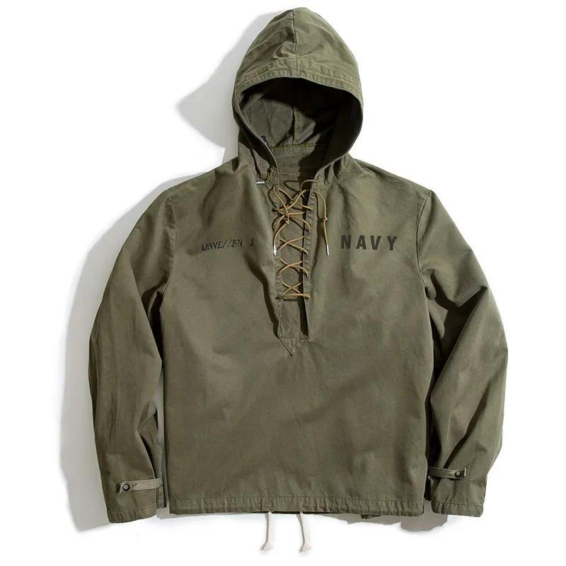 Chaqueta con capucha para hombre Maden Chaqueta de manga larga tipo cubierta Cuello con cordón Chaqueta de trabajo Puños verdes Cierre con cinta Chaqueta