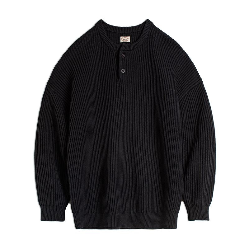 MADEN Retro Schwerer Henley Pullover