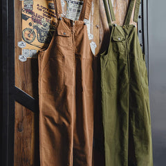 MADEN Men Vintage Style Navy Overalls Casual Straight Loose-fit Amekaji Bib Pants 295gsm Cotton 100% Original Design
