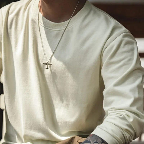 MADEN Herren Langarmshirt, 300 g/m² schweres Material – 100 % Baumwolle, Basic