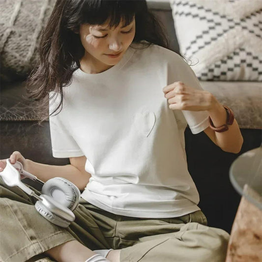 Camiseta de manga corta de seda helada con cuello redondo MADEN