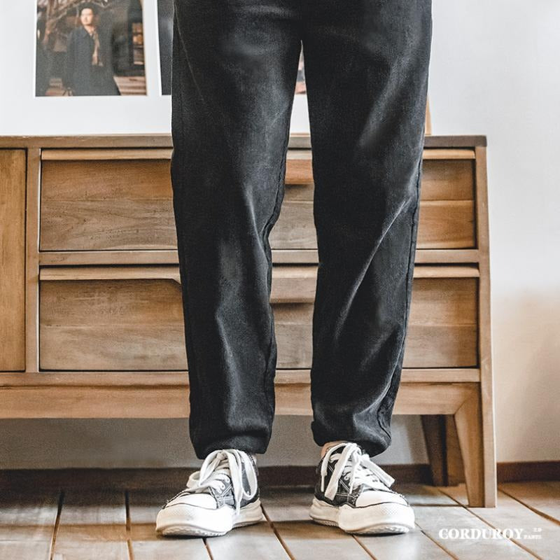MADEN Men's Elastic Waist Corduroy Straight-Leg Trousers