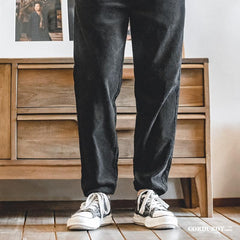 MADEN Men's Elastic Waist Corduroy Straight-Leg Trousers