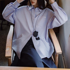 Blusa morada plisada de mujer MADEN con solapa de muesca y corte amplio