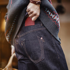 MADEN Karmesinrote Denim Jeans – Selvedge Raw Denim