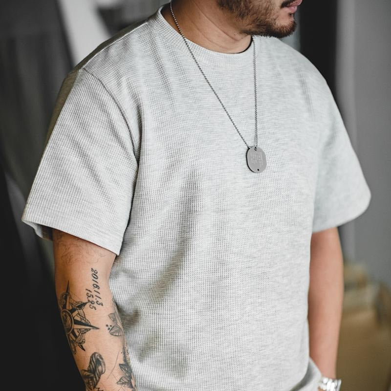 MADEN Men's Heavyweight Waffle Knit Crewneck T-Shirt