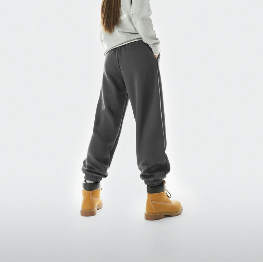 Pantalon de jogging chaud et confortable en polaire épaisse MADEN pour femme, taille haute, gris foncé. 