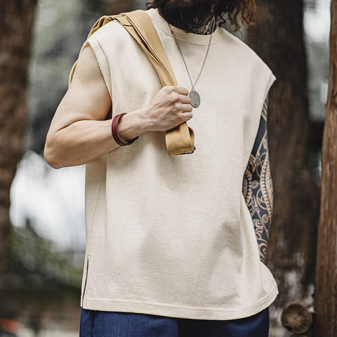 Camiseta sin mangas holgada de algodón 100% MADEN