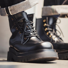 MADEN Vintage Britischer Stil Mid-Top Schnürstiefel