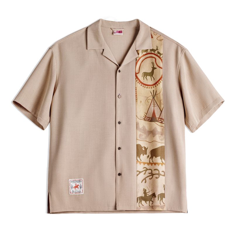 MADEN Totem  Printing  Camp Collar V-neck shirt