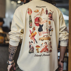 Camiseta retro de manga larga con estampado y ajuste relajado MADEN
