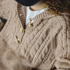 MADEN Grob gestrickter Duffle-Kapuzenpullover mit Knöpfen