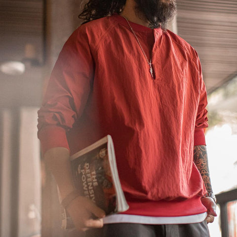 MADEN Retro Baseball Collar Sweatshirt Loose Fit Trending Street Style Pullover Casual Roud Neck Menswear 2025 Spring Edition