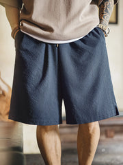 MADEN Lightweight Seersucker Textured Solid Casual Shorts