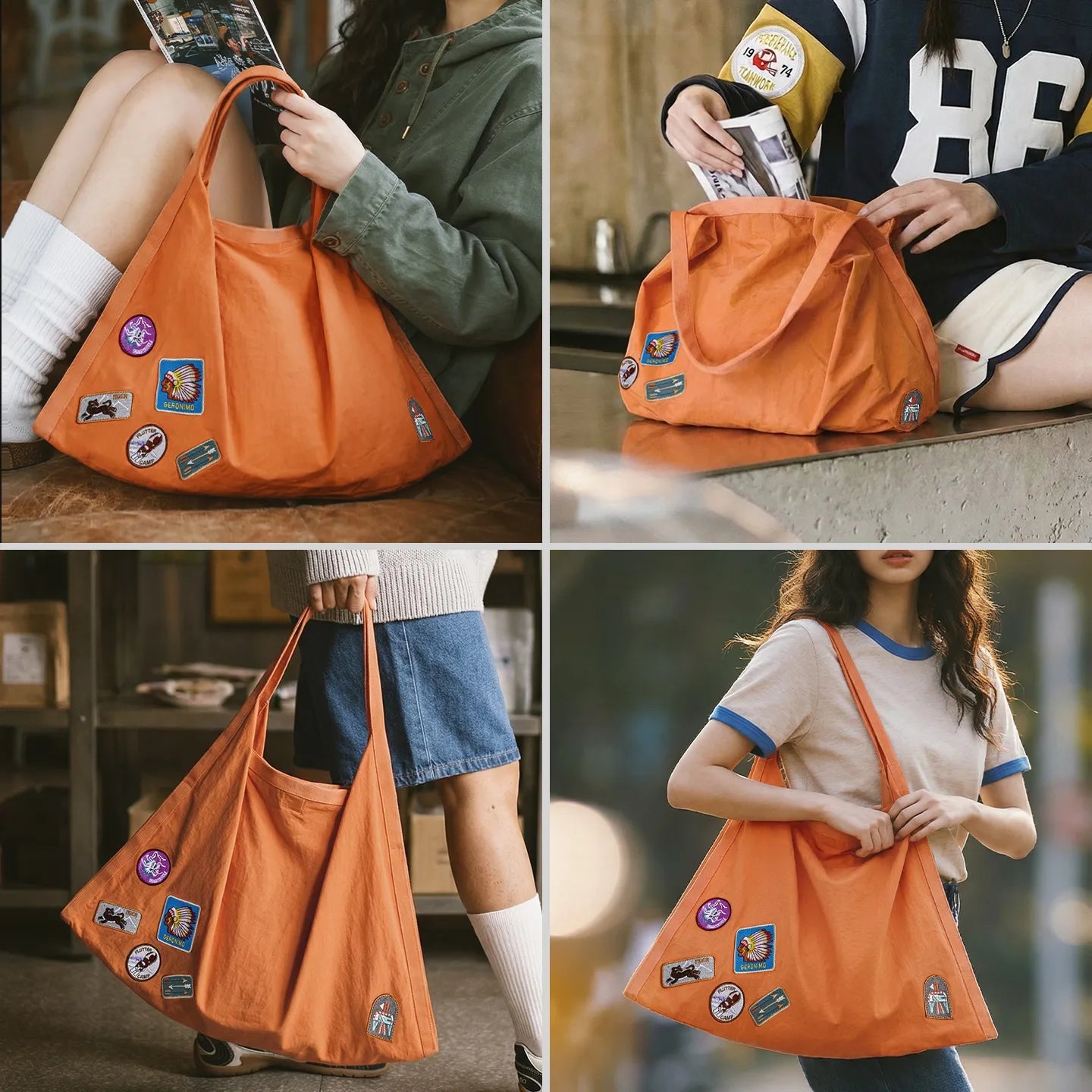 MADEN Orange Nylon Tote Bag