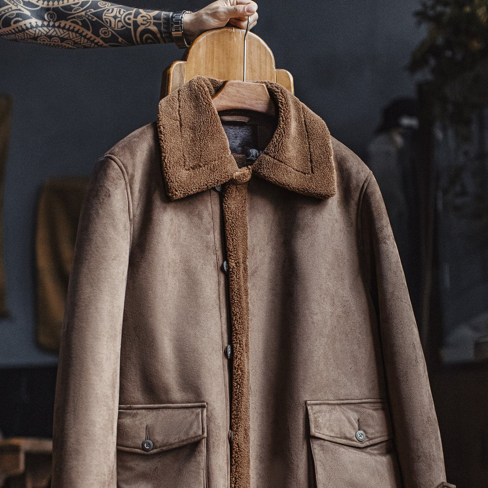 MADEN Suede-Fleece Mid-Length Parka Coat