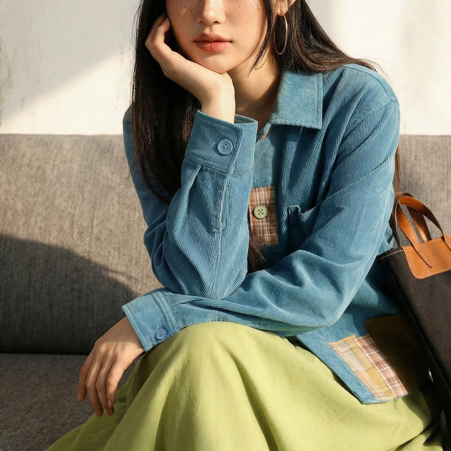 MADEN Retro Patchwork Corduroy Shirt - Cotton 100%