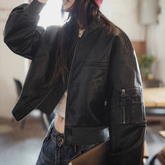 MADEN Women's Ma1 Leather Jacket