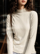 MADEN Women's Ruffle Trim Cotton Long-Sleeve T-Shirt thumbnail