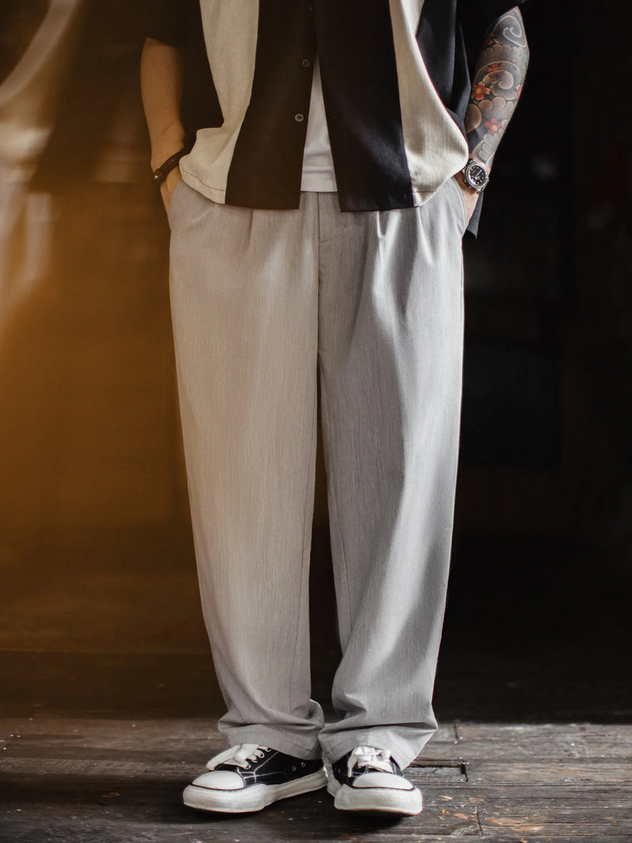 MADEN Men's Classic Pinstripe Heather Wrinkle-Resistant Straight-Leg Pants